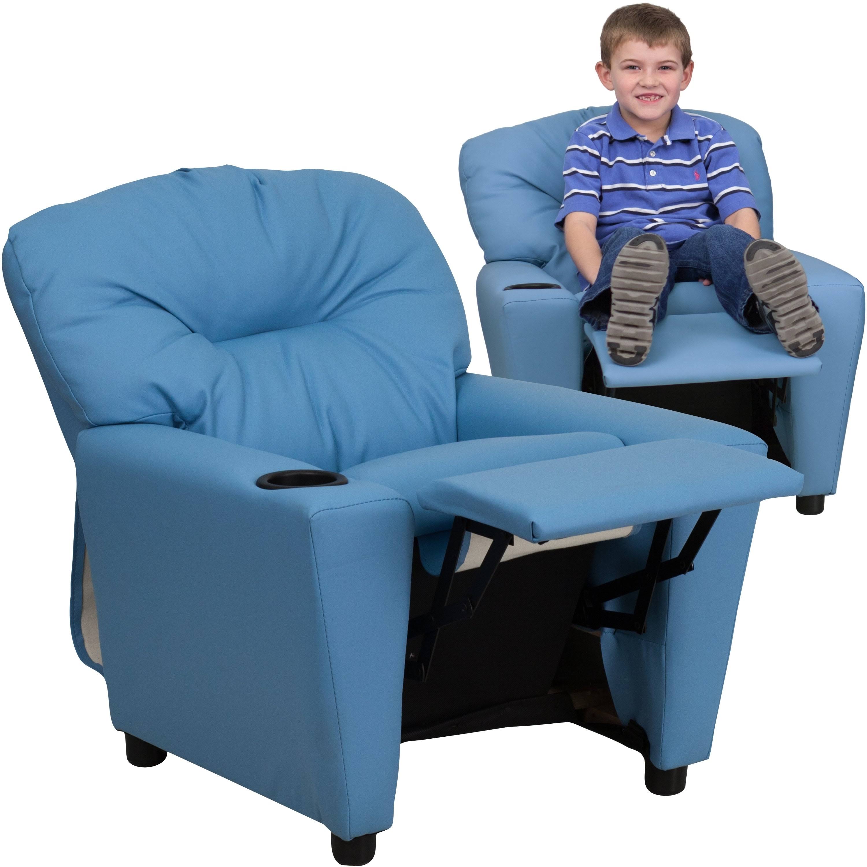 Light Blue Vinyl Kids Recliner with Cup Holder D18123
