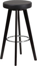 Cappuccino Wood Barstool with Black Vinyl Seat Pack of 2 Y3886