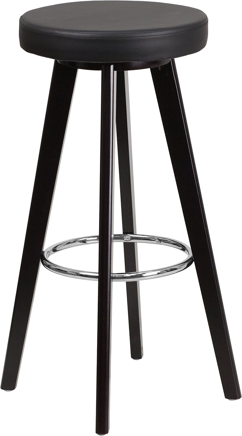 Cappuccino Wood Barstool with Black Vinyl Seat Pack of 2 Y3886