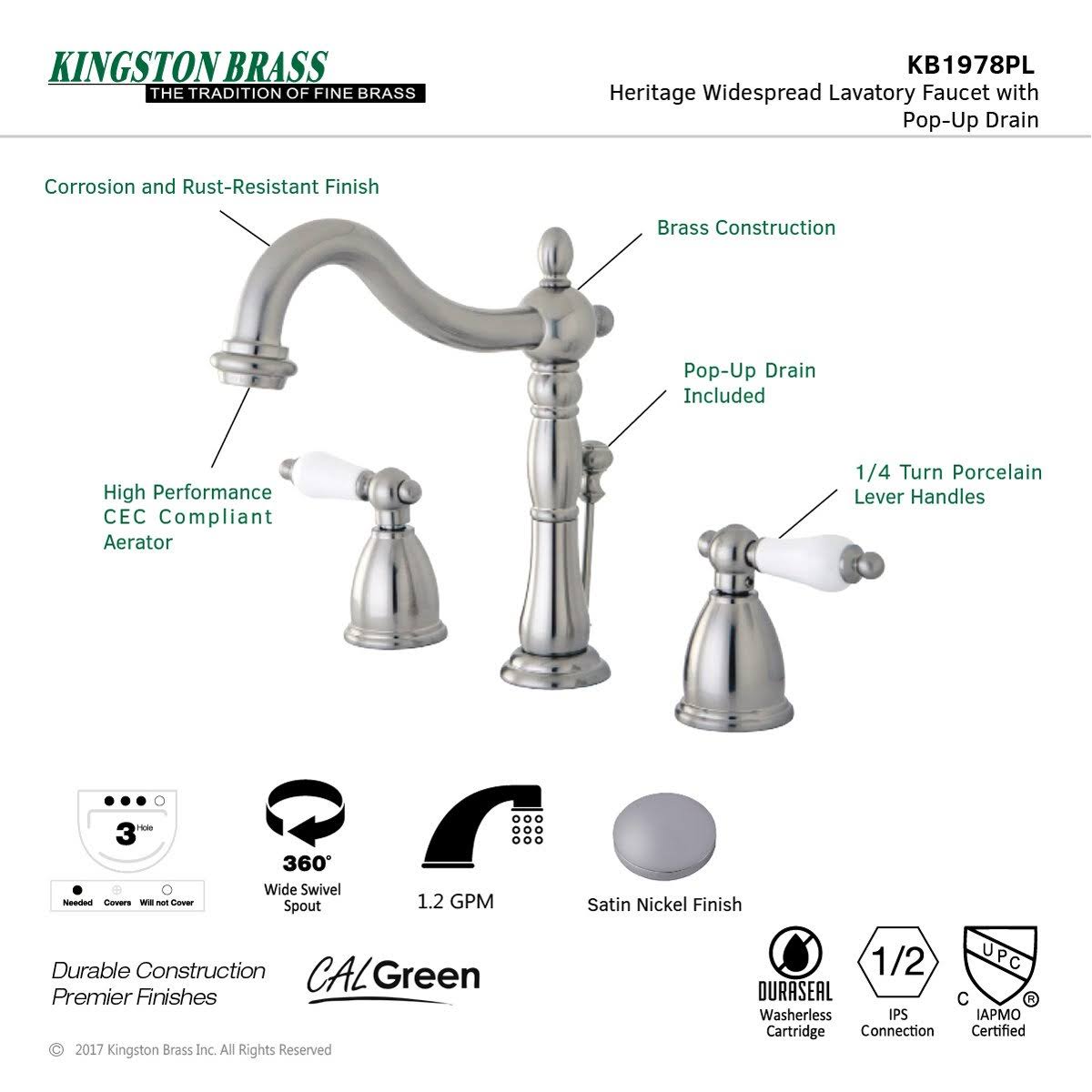 Polished Brass Widespread Bathroom Faucet V950
