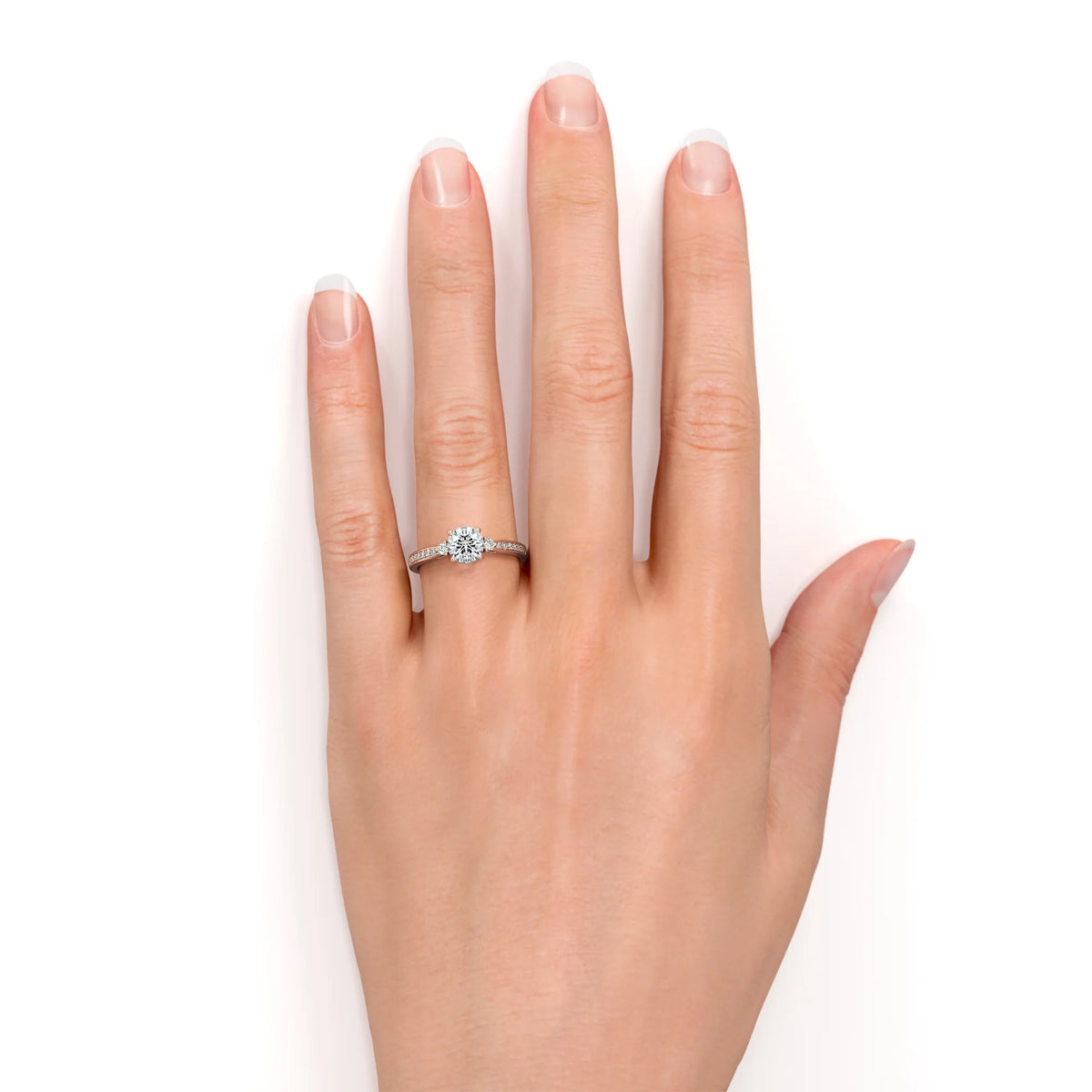 18K Rose Gold Plating Over Silver Three Stone Moissanite Engagement Ring F29530