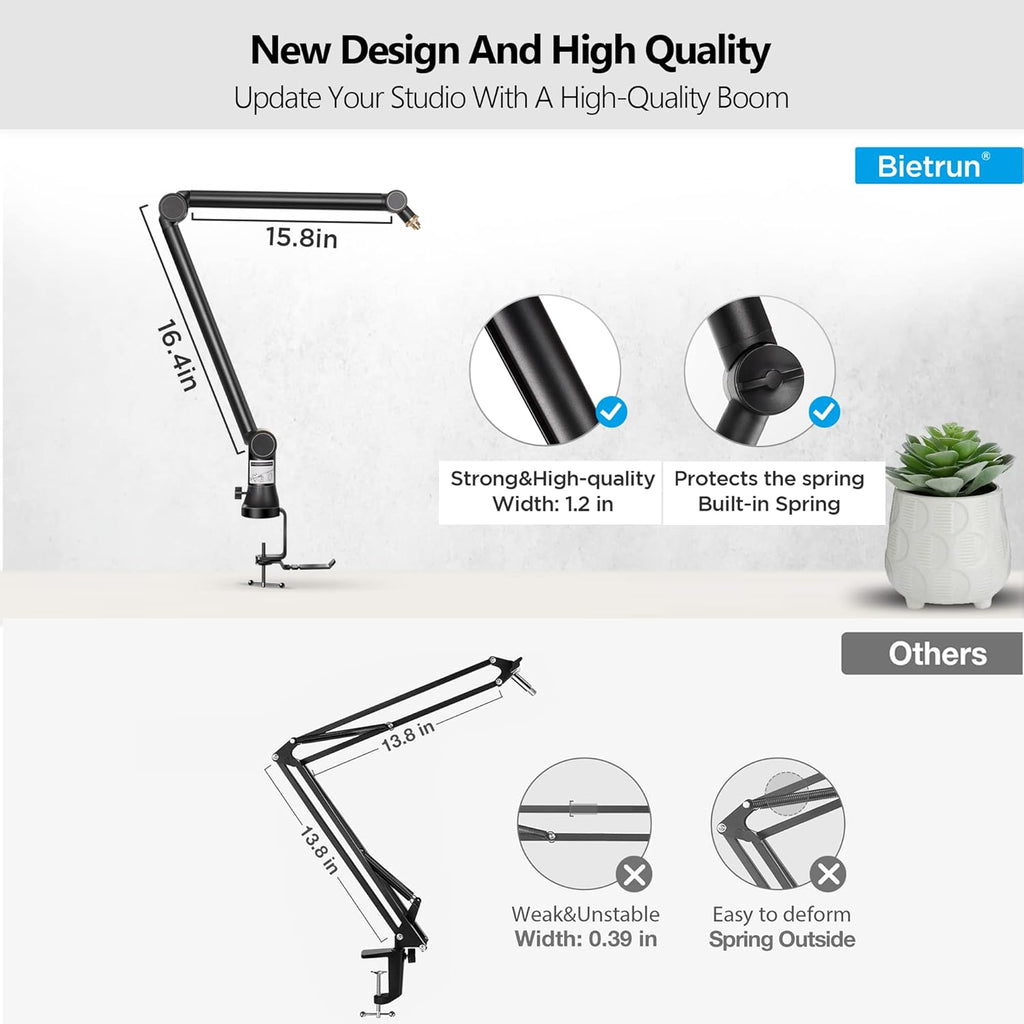 Mic Boom Arm with 3/8 to 5/8 Adapter, Heavy Duty Metal Desk Mount Stand, Pack of 2 C346