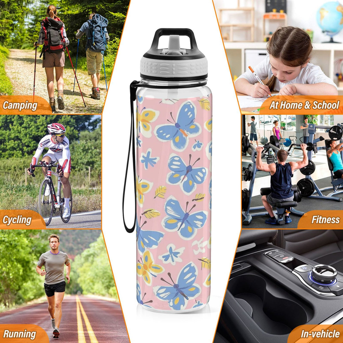 Pink 32oz Tritan Sports Water Bottle with Straw H9396