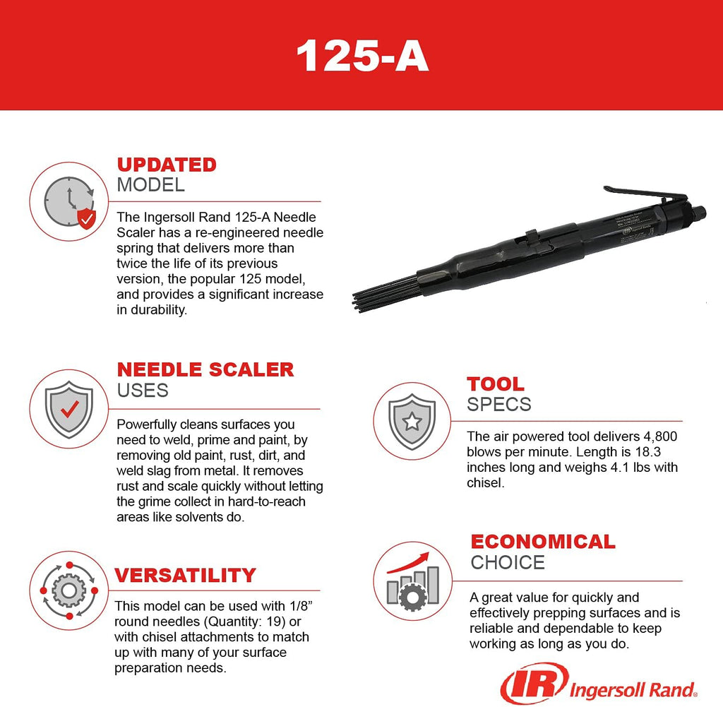 Needle Scaler, Air Powered, Pneumatic Chisel Tool, 18.3”, 4.1 lbs, 4800 Blows Per Min, Black B574274