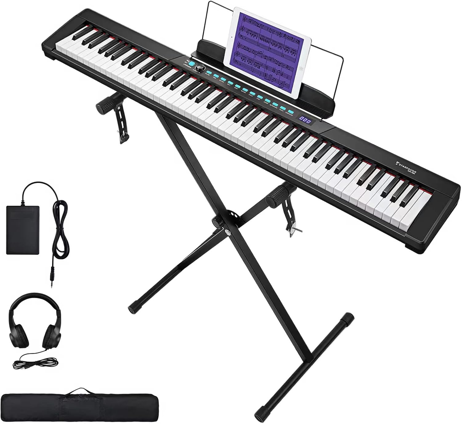 88-Key Semi-Weighted Electronic Keyboard Piano with X-Stand, Sustain Pedal, Power Supply, Carrying Case R22195