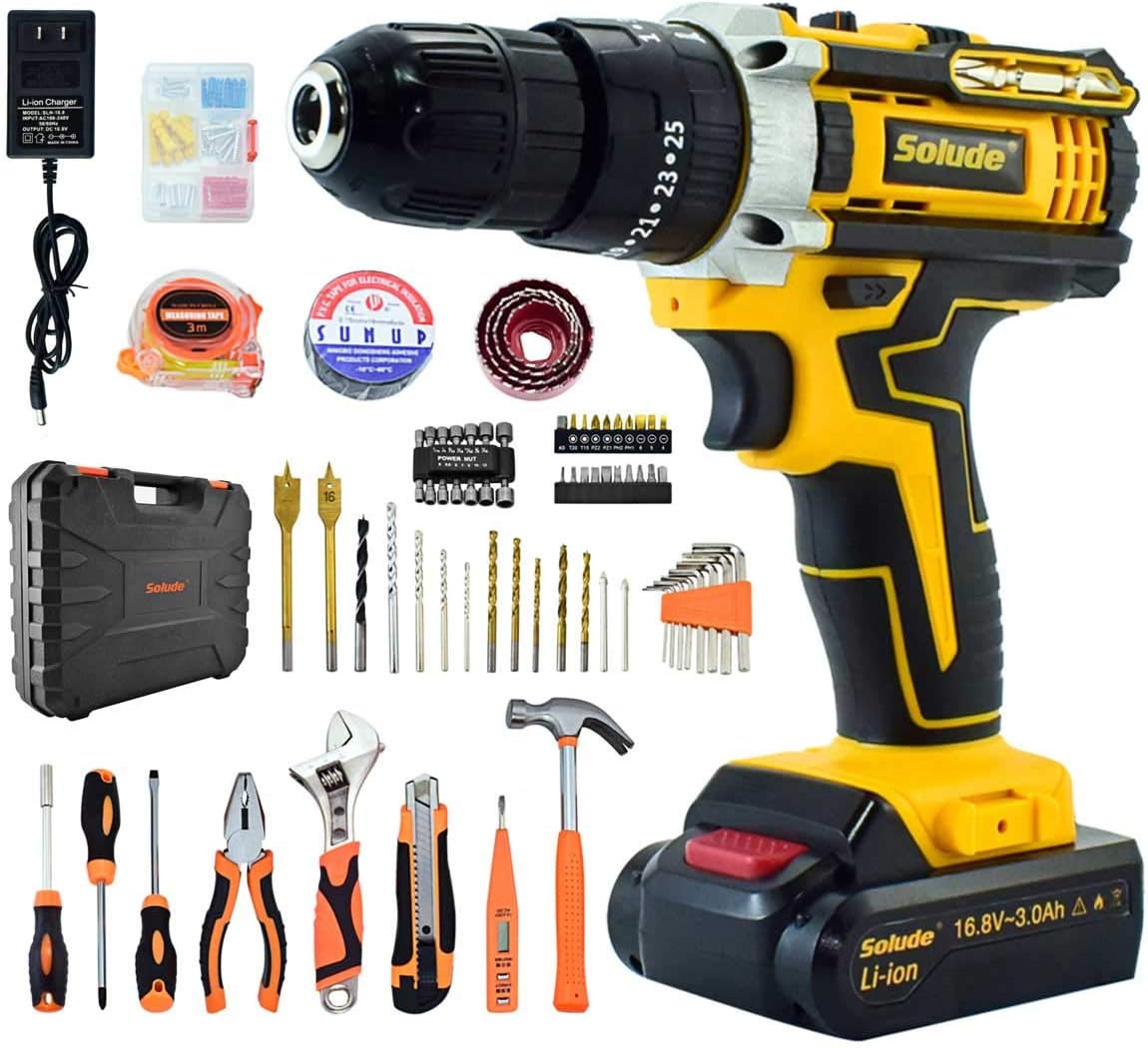 Cordless Drill Set, 16.8V Power Drill, 125Pcs Home Power Combo Tools Kit, 3/8 Inch Keyless Chuck, 2-Variable Speed, 25+1 Torque Setting, Built-in LED, Pack of 2 B522826