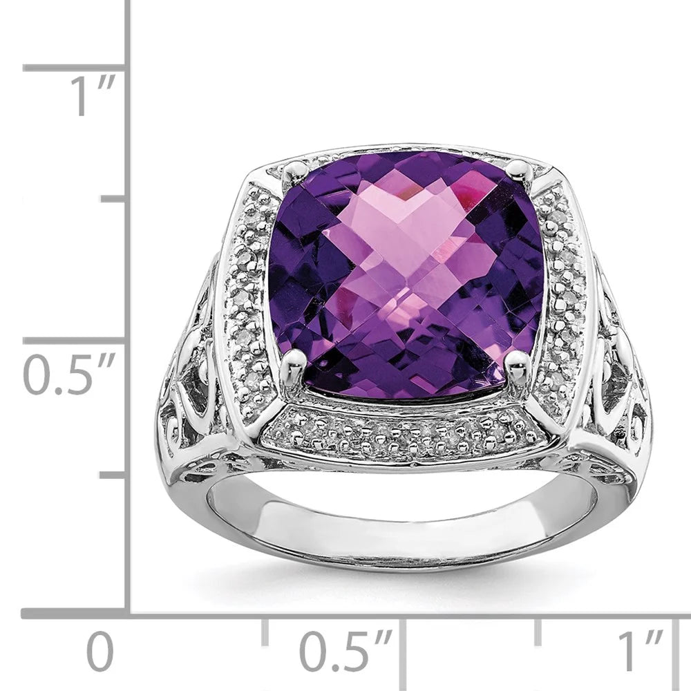 Rhodium-plated Amethyst and Diamond Ring I64389