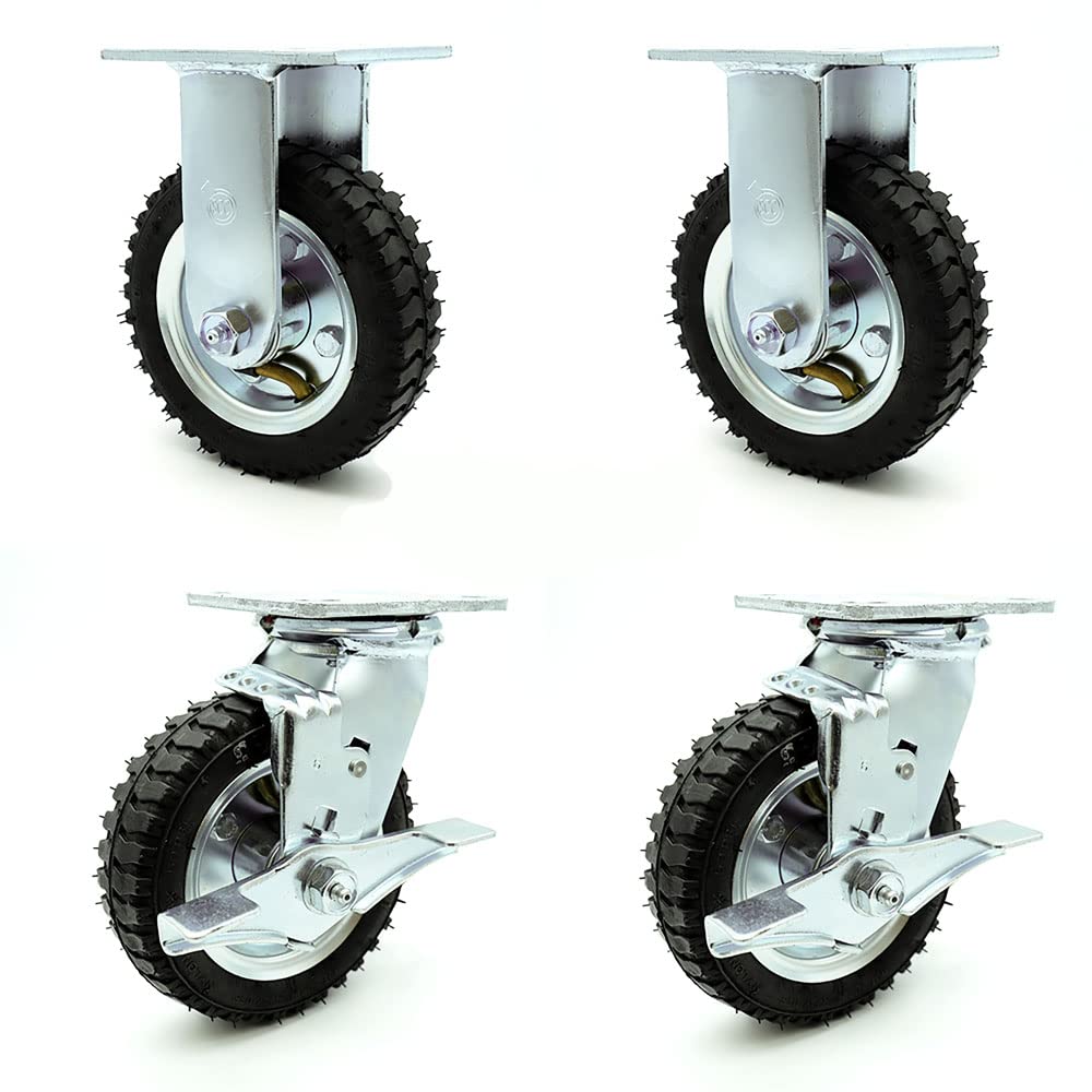 10" Pneumatic Rigid Caster, Black Rubber Wheel, 350 lbs. Capacity, Pack of 2 Q830