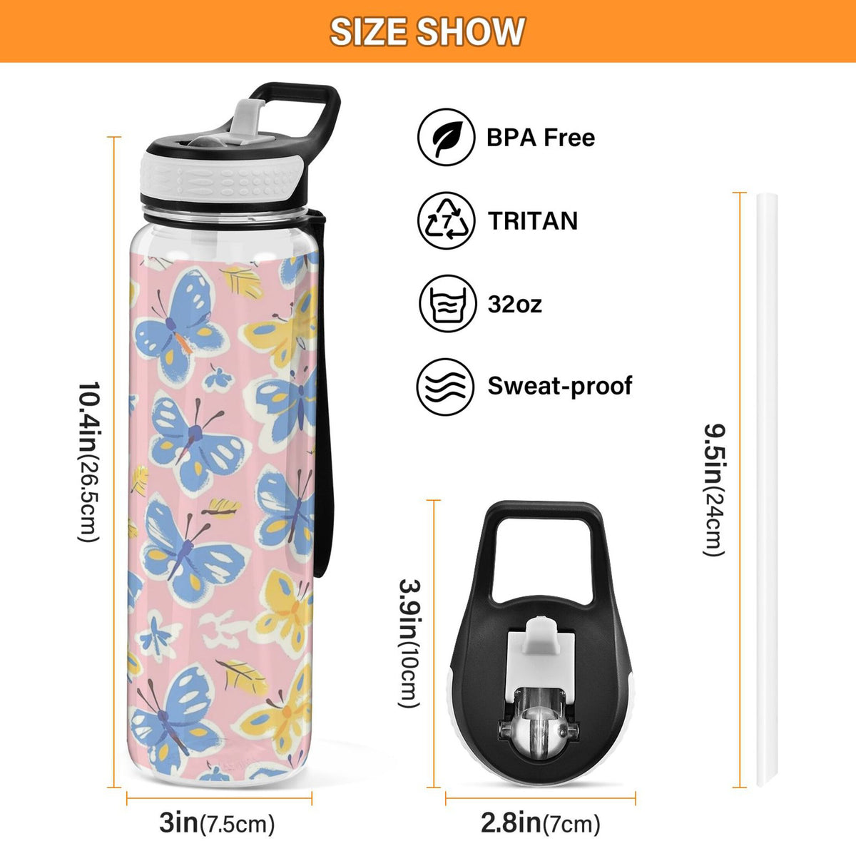 Pink 32oz Tritan Sports Water Bottle with Straw H9396