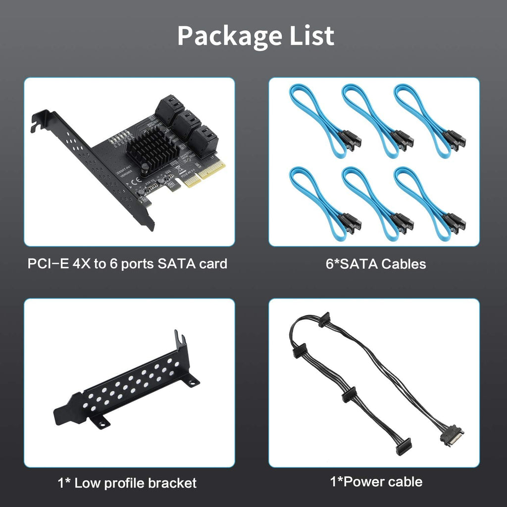 PCIe SATA Card 6 Ports SATA III Controller Expansion Card with 6 SATA Cables Pack of 2 F8875