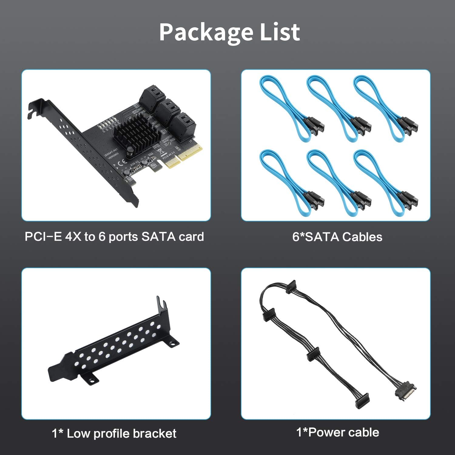 PCIe SATA Card 6 Ports SATA III Controller Expansion Card with 6 SATA Cables Pack of 2 F8875