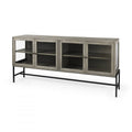 Gray Wood with Black Metal Base 4 Door Glass Cabinet Sideboard G468842