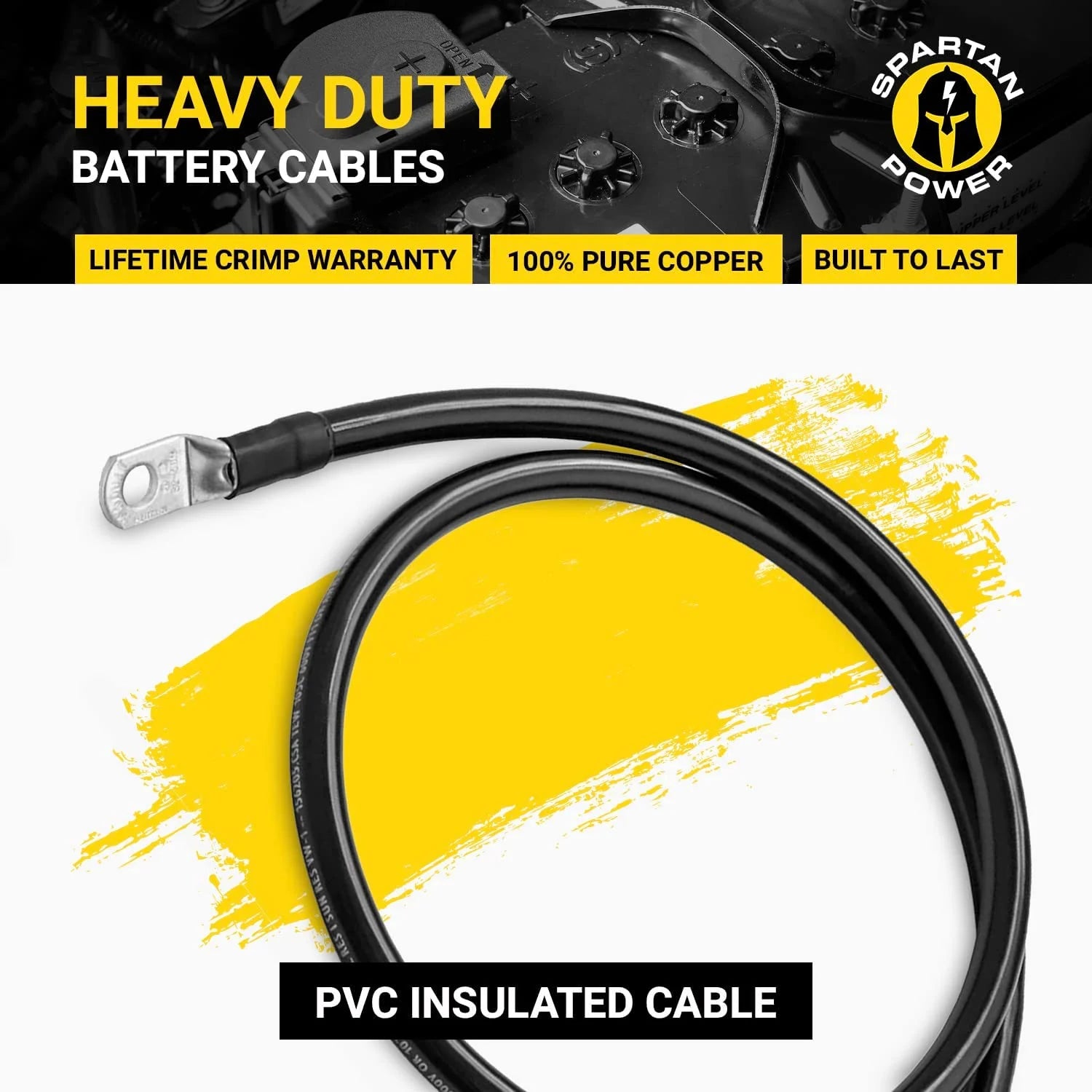 Black 10 Foot 2/0 AWG Battery Cable with 3/8" Ring Terminals B7002