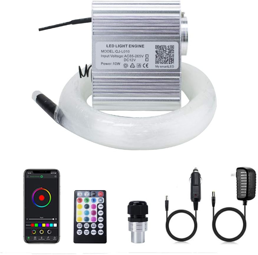 10W RGBW Fiber Optic Lights Kit with 200pcs 0.03in Optical Fiber Cable and 28key RF Remote Control I394670