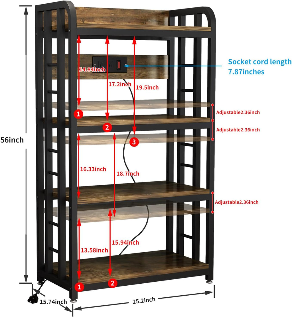 Rustic Brown 4-Tier Kitchen Baker's Rack with Power Outlet Z1808