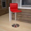 Red Vinyl Upholstered Mid-Back Stool with Chrome Pedestal Base W50539