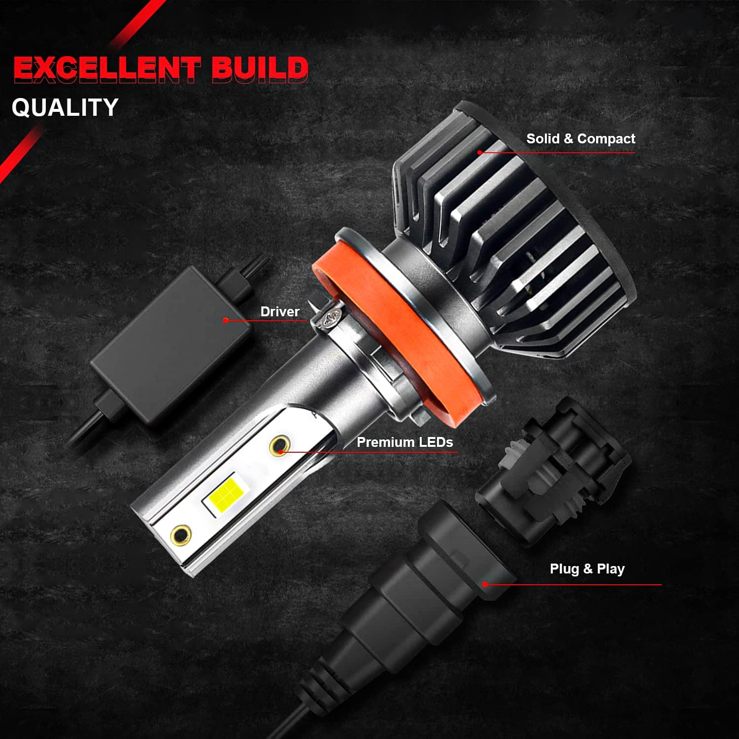 9005 High Beam + H11 Low Beam LED Headlight Bulbs, 6000K Cool White, Pack of 4 Pack of 2 I9180