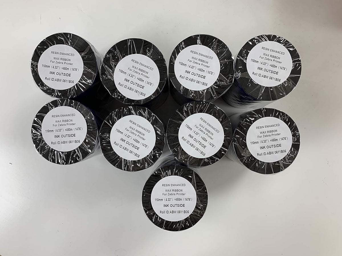 Black Standard Resin-Enhanced Wax Thermal Transfer Printer Ribbon 9-Rolls D886