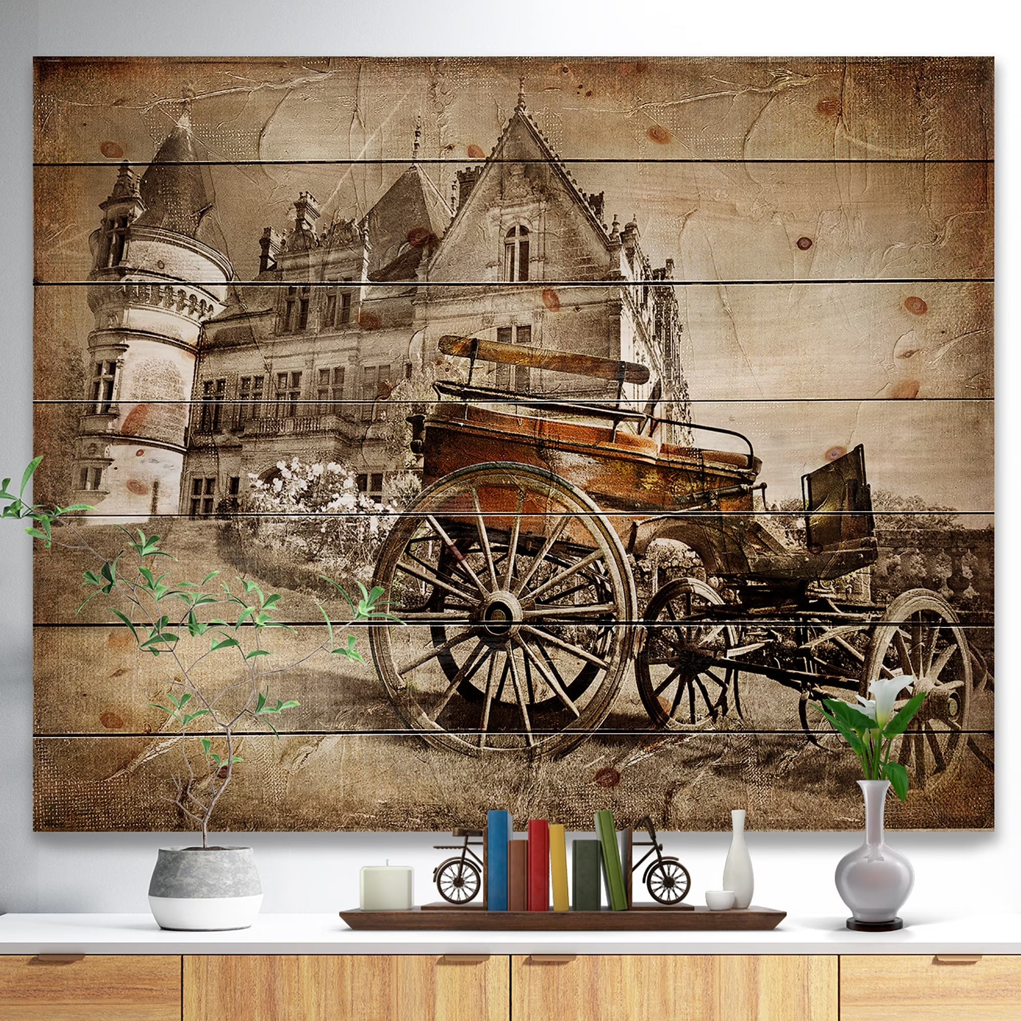 Vintage Print on Natural Pine Wood N946268