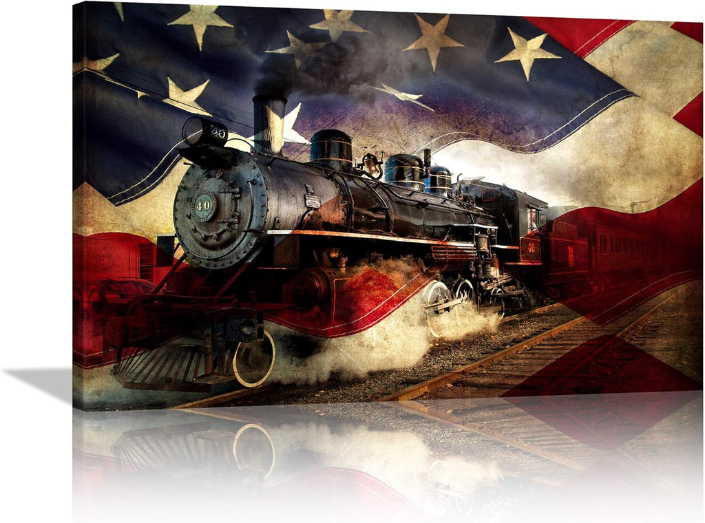 Large American Flag Framed Canvas Wall Art M8604