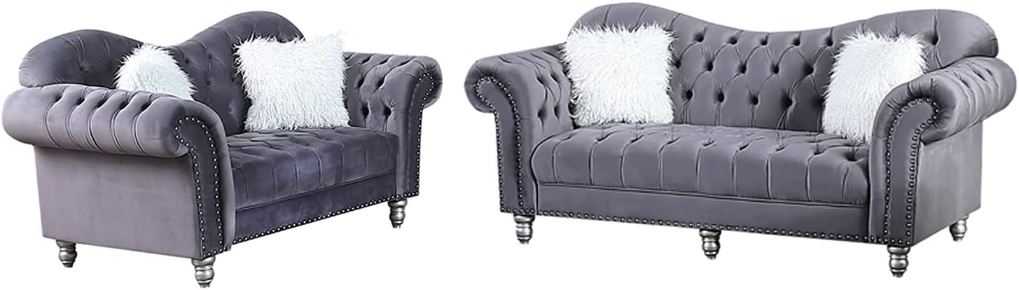 Grey Chesterfield Tufted Armchair Loveseat B493919