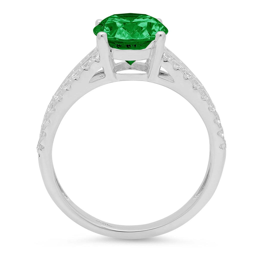 14k White Gold Oval Cut Green Simulated Emerald Ring Size 10.5 N549