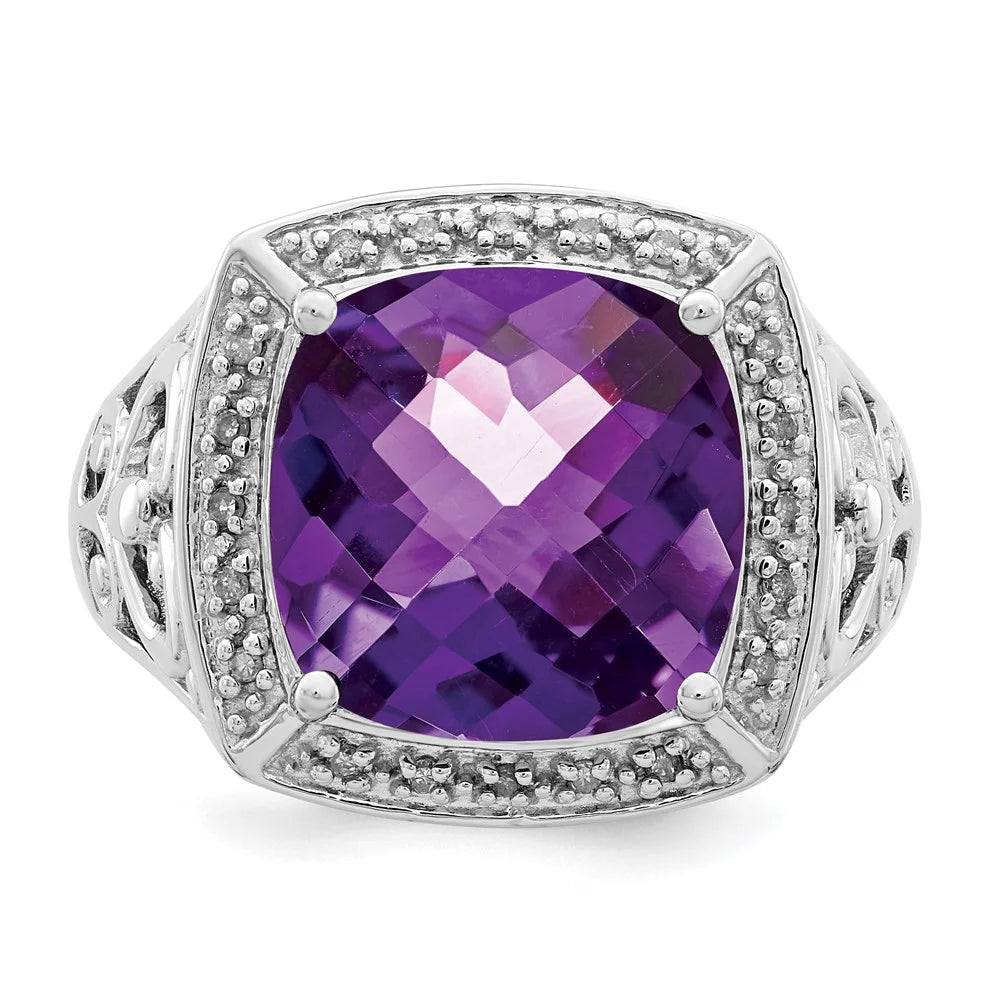 Rhodium-plated Amethyst and Diamond Ring I64389