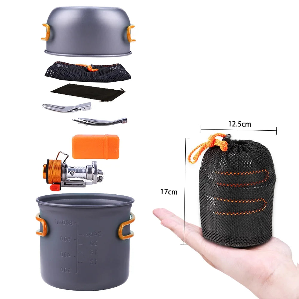 Outdoor Camping Cookware Pot Set with Fork and Spoon T3559