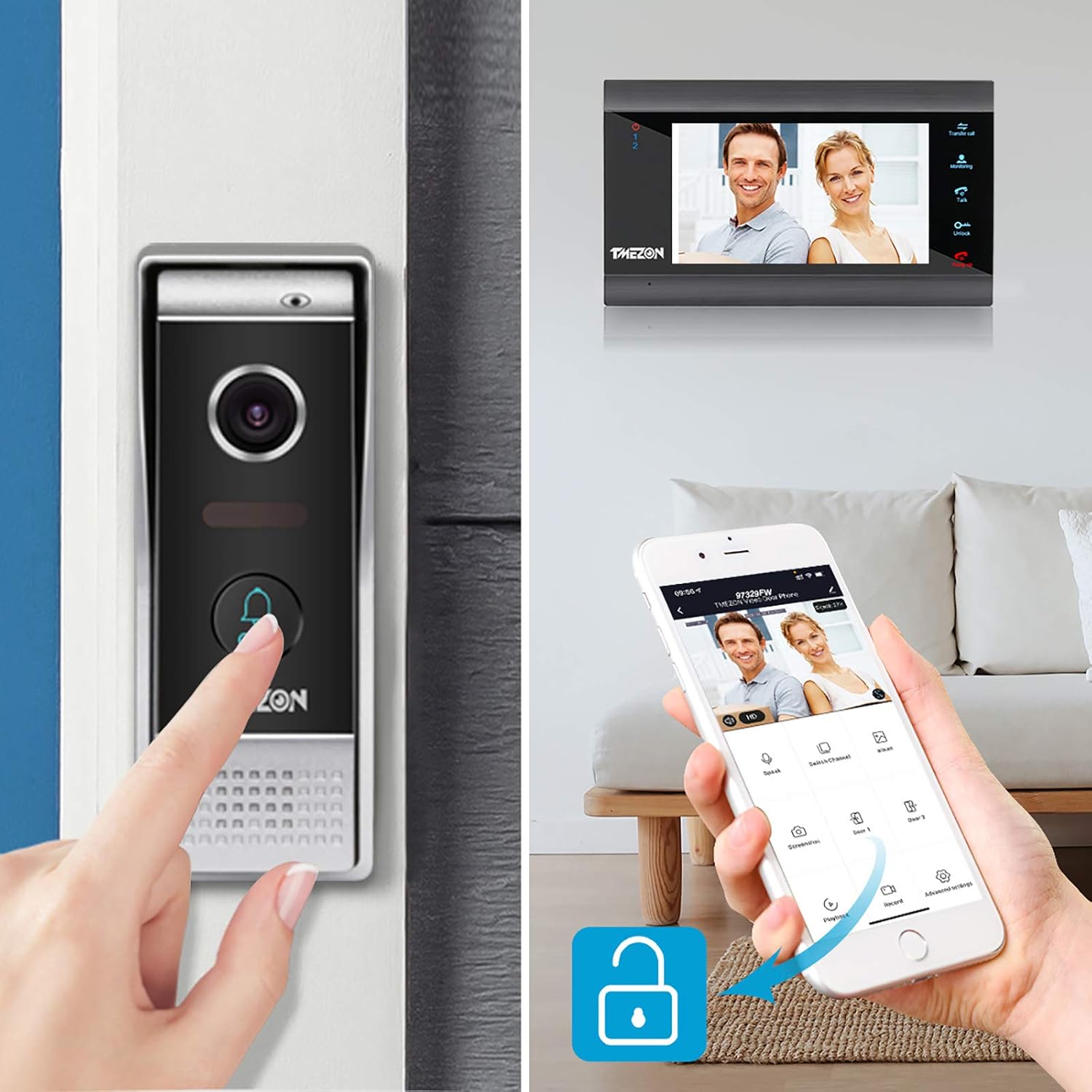Wireless WIFI Video Door Phone IP Doorbell Intercom System with Camera 4 Wire 7 Inch Entry with 1x1080P Wired Camera Night Vision E6345