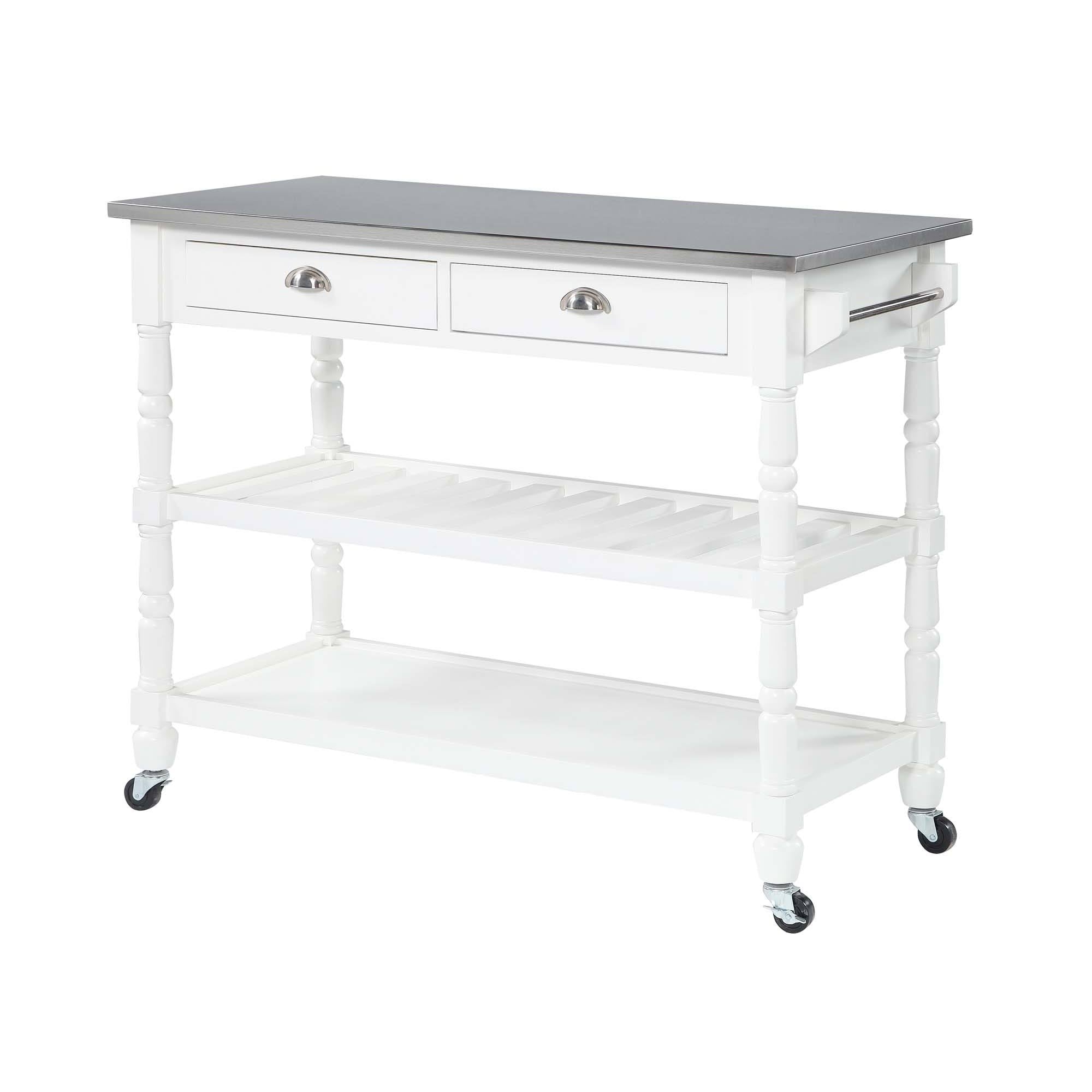 White Stainless Steel Top Kitchen Cart S72238