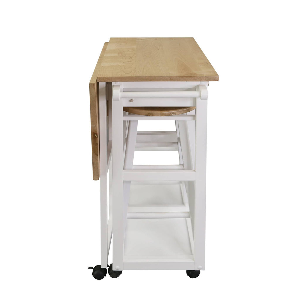 American Maple Drop Leaf Table Top Breakfast Cart Natural White T4856
