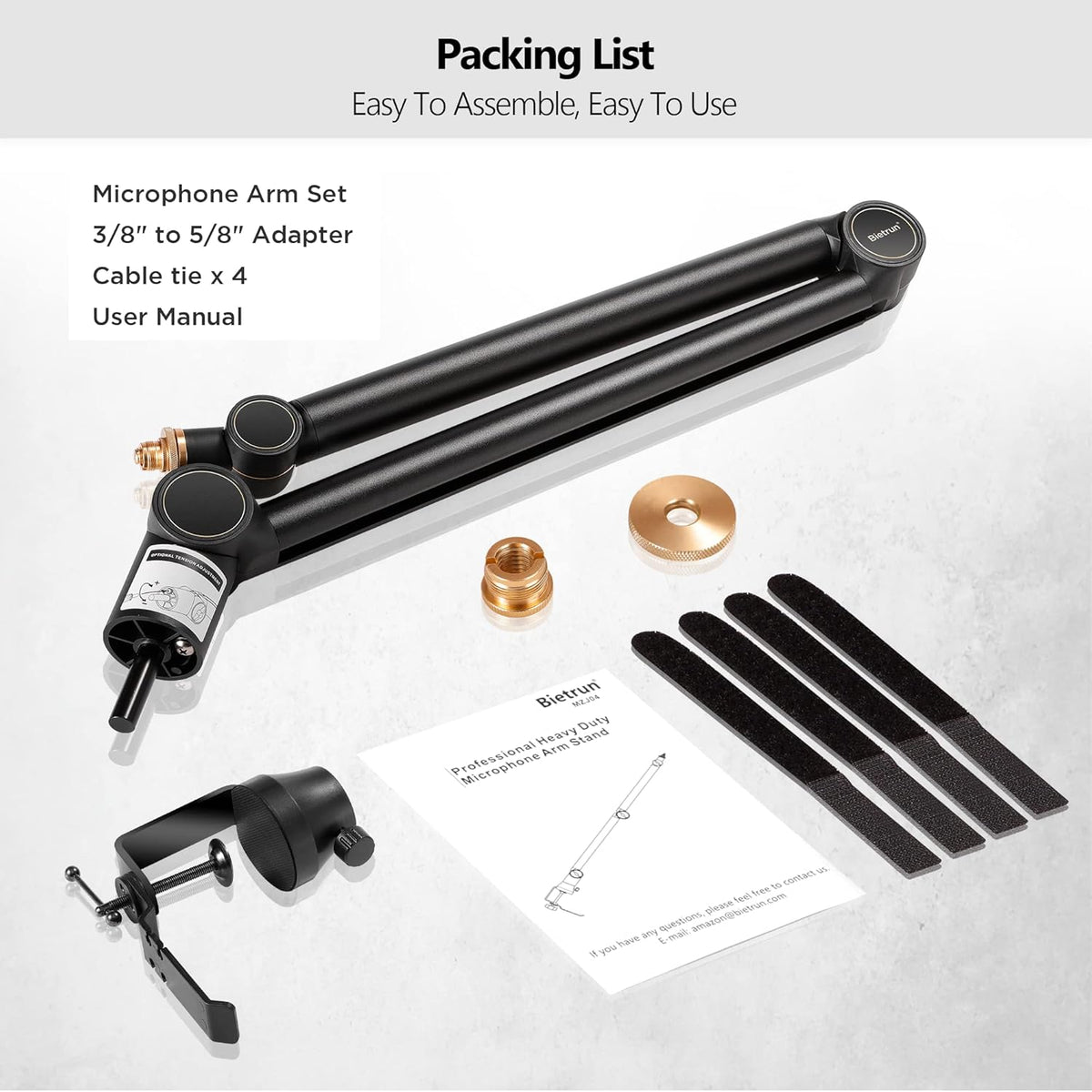 Mic Boom Arm with 3/8 to 5/8 Adapter, Heavy Duty Metal Desk Mount Stand, Pack of 2 C346