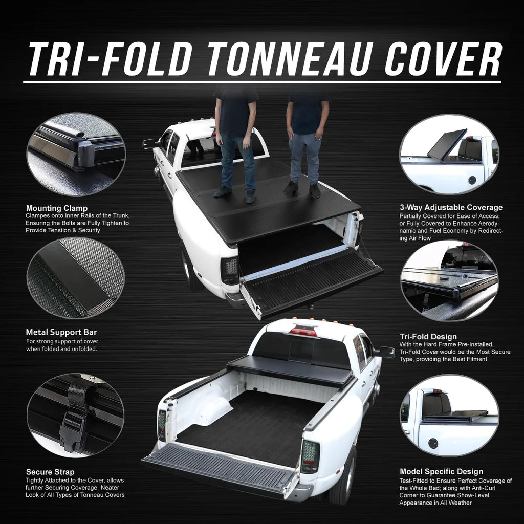 Hard Solid Tri-Fold Tonneau Cover for Chevy Silverado GMC Sierra 8Ft Long Bed O13866