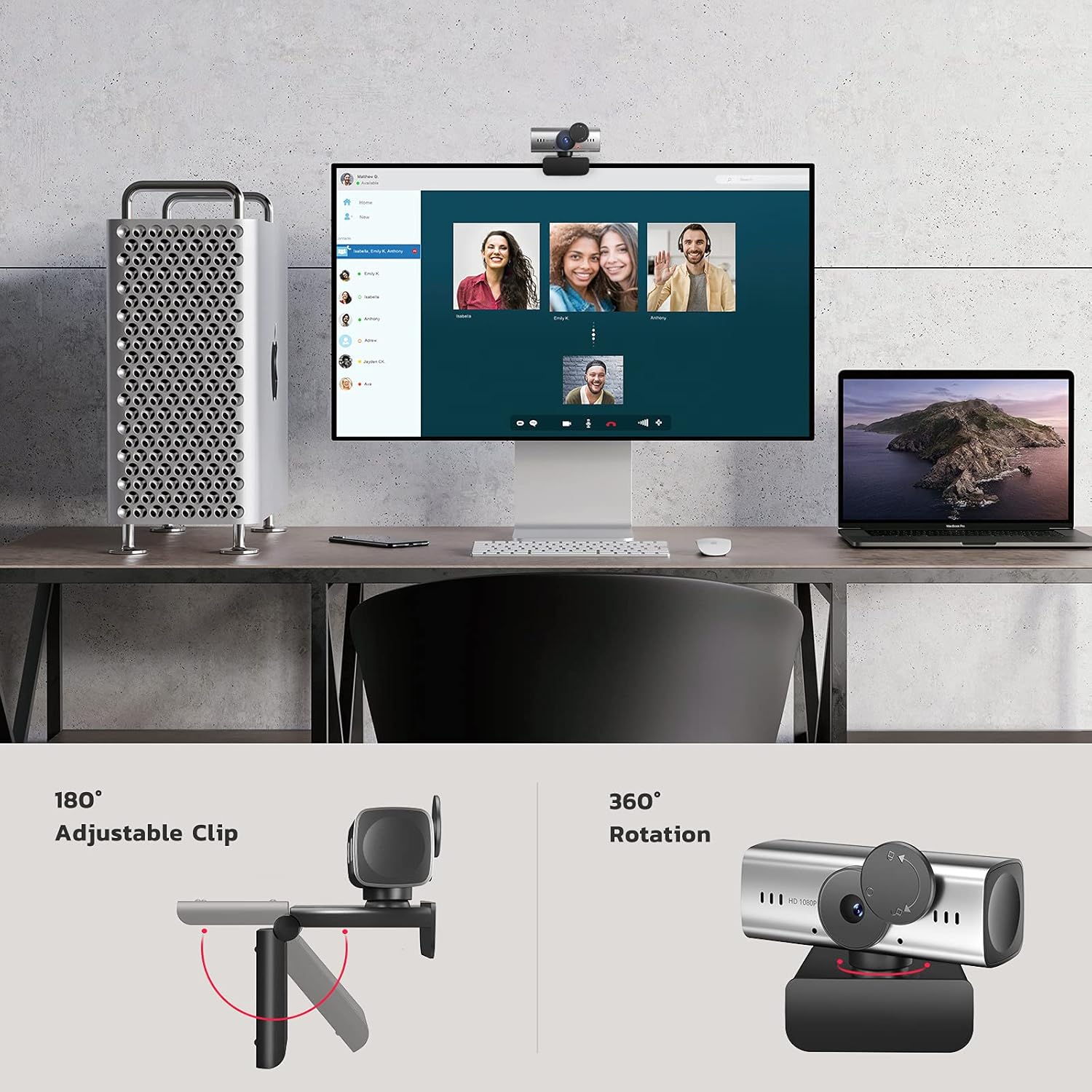 1080P Webcam with Microphone and Privacy Cover, USB Camera, Pack of 2 T692
