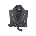 Dark Gray Turkish Cotton Waffle Terry Bathrobe with Satin Piped Trim E8903