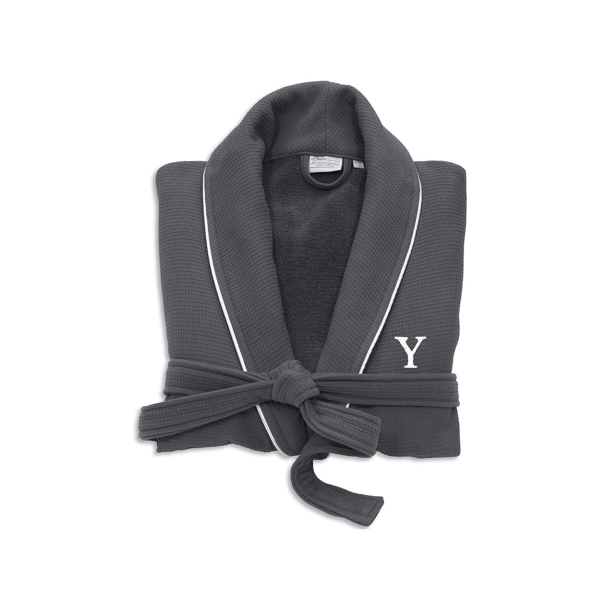 Dark Gray Turkish Cotton Waffle Terry Bathrobe with Satin Piped Trim E8903