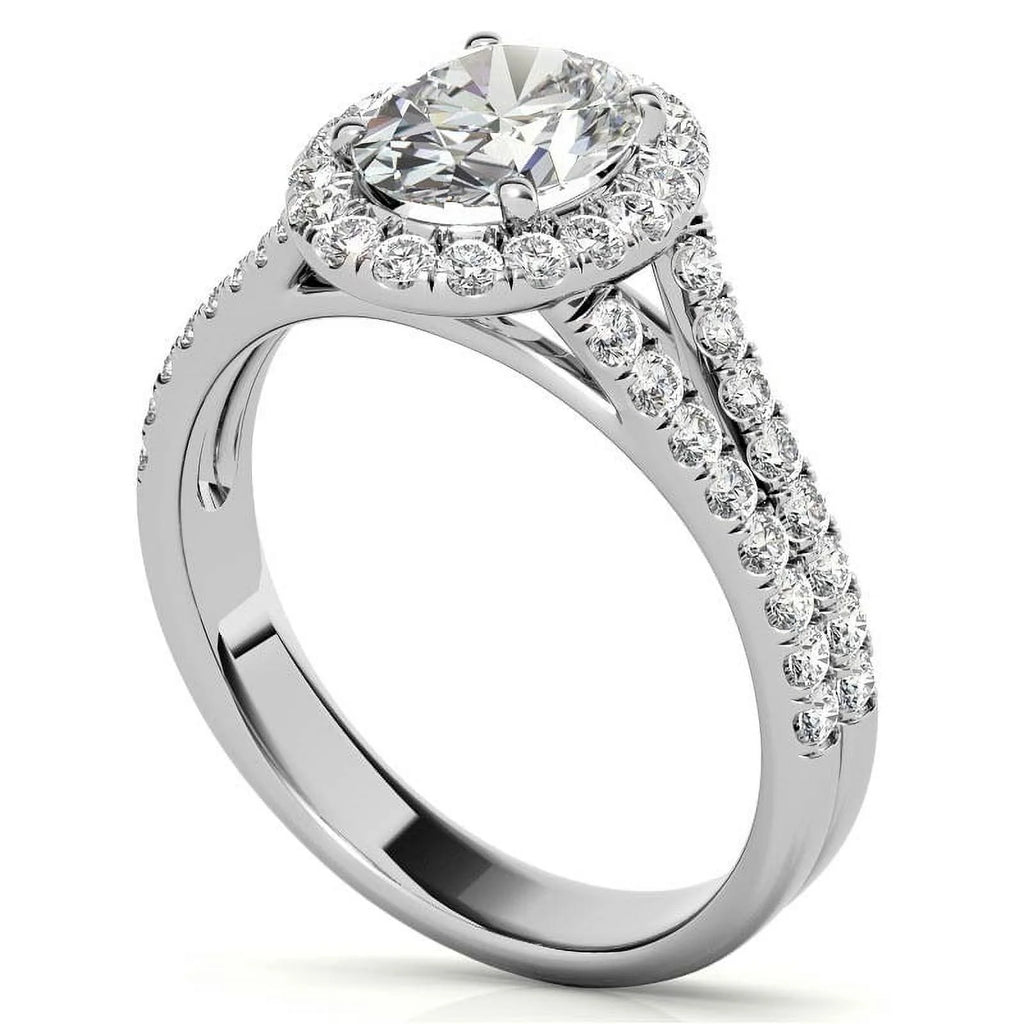 1Ct Oval Halo Split Shank Moissanite 925 Silver Sterling Engagement Ring S2362