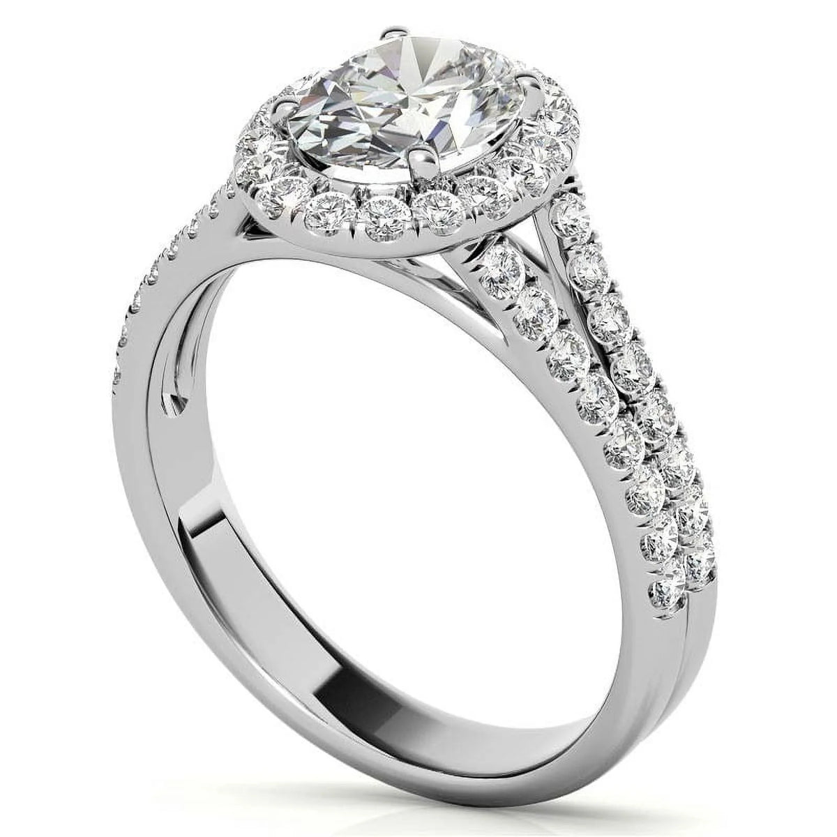 1Ct Oval Halo Split Shank Moissanite 925 Silver Sterling Engagement Ring S2362