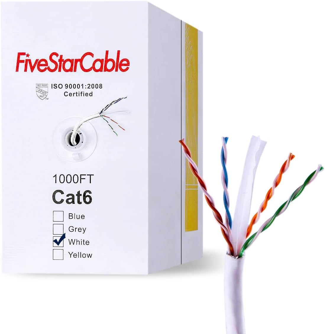 Cat6 1000 Ft. 23AWG UTP Bulk Ethernet Cable White I92485