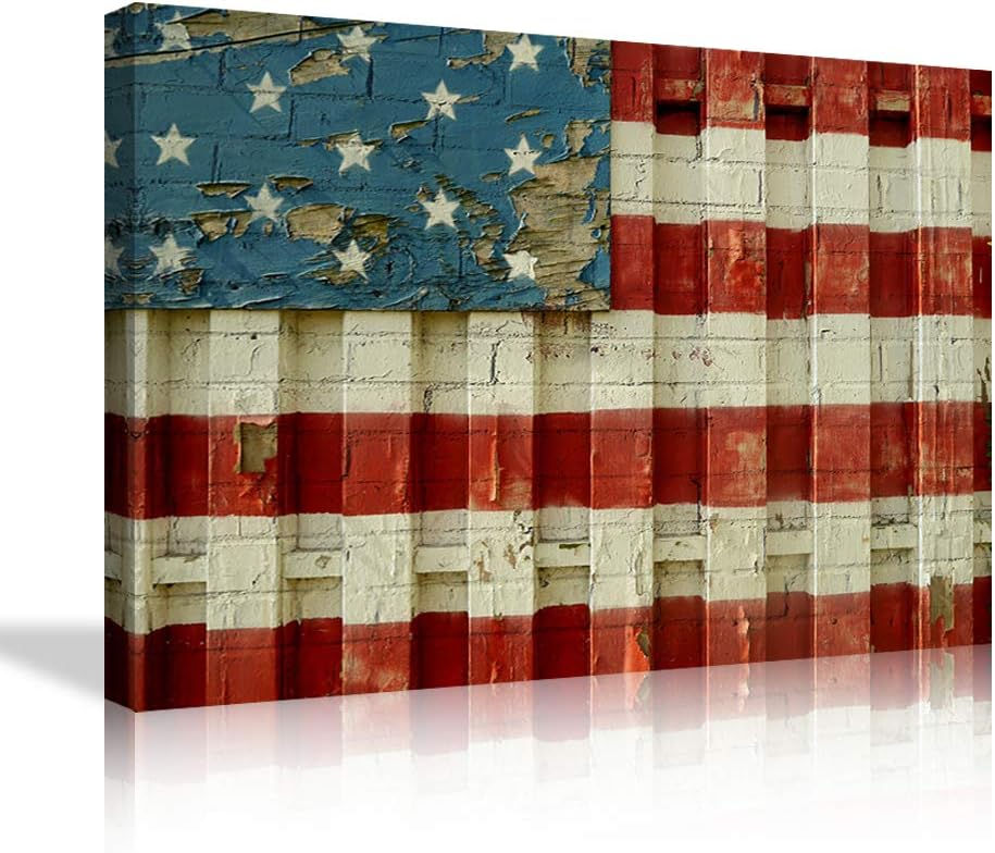 Large American Flag Framed Canvas Wall Art M8604
