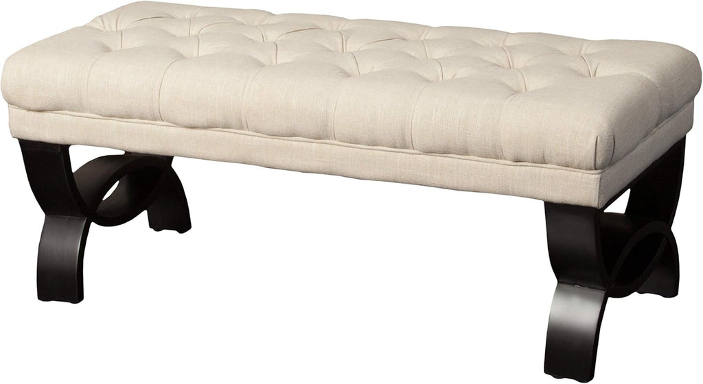 Light Beige Tufted Fabric Ottoman Bench J607795