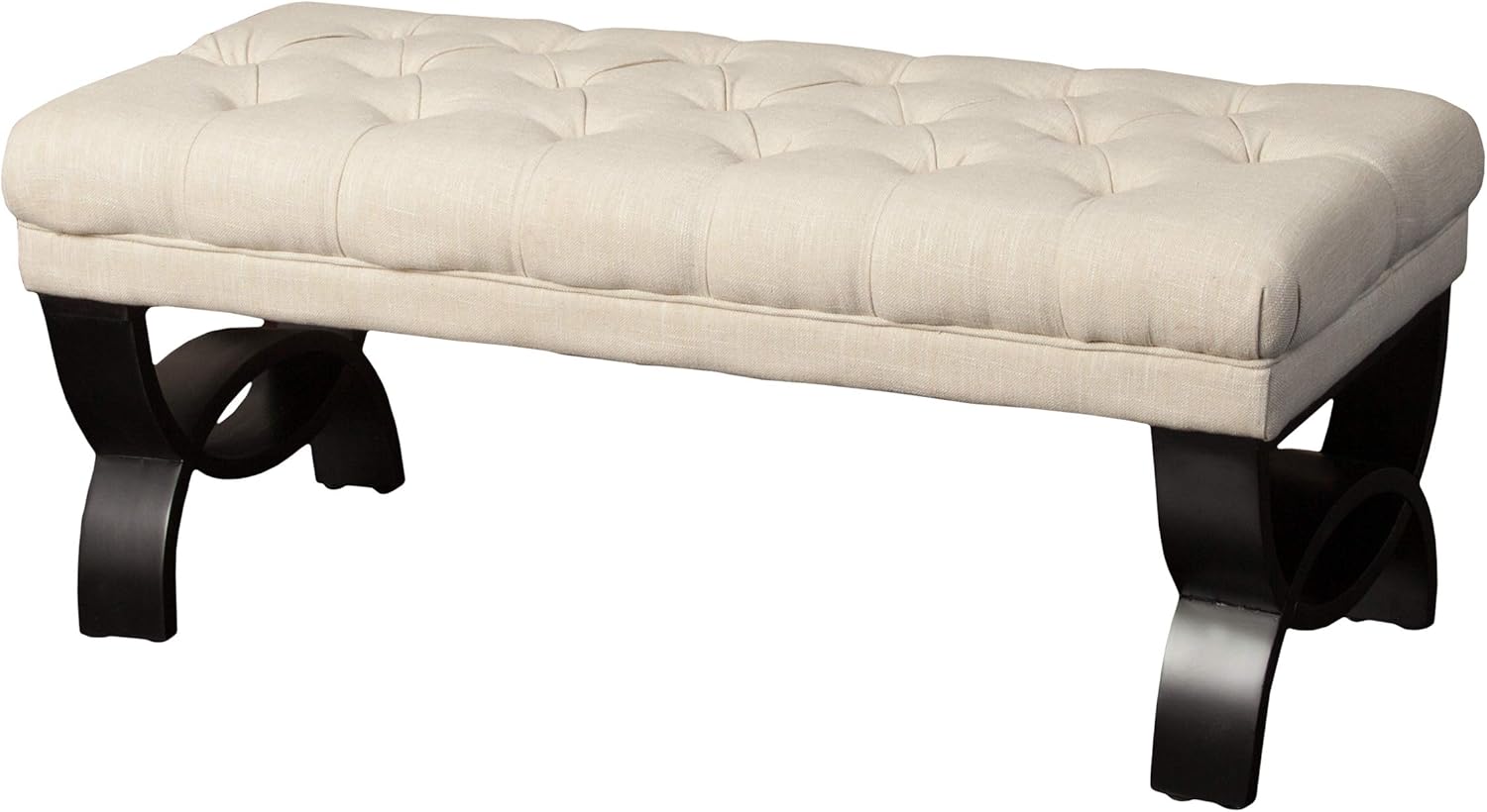Light Beige Tufted Fabric Ottoman Bench J607795