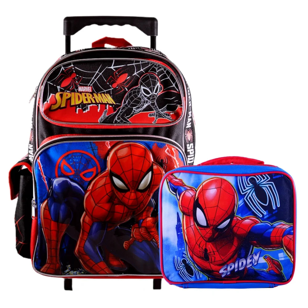 Black Red Blue Rolling School Backpack with Lunch Bag B379