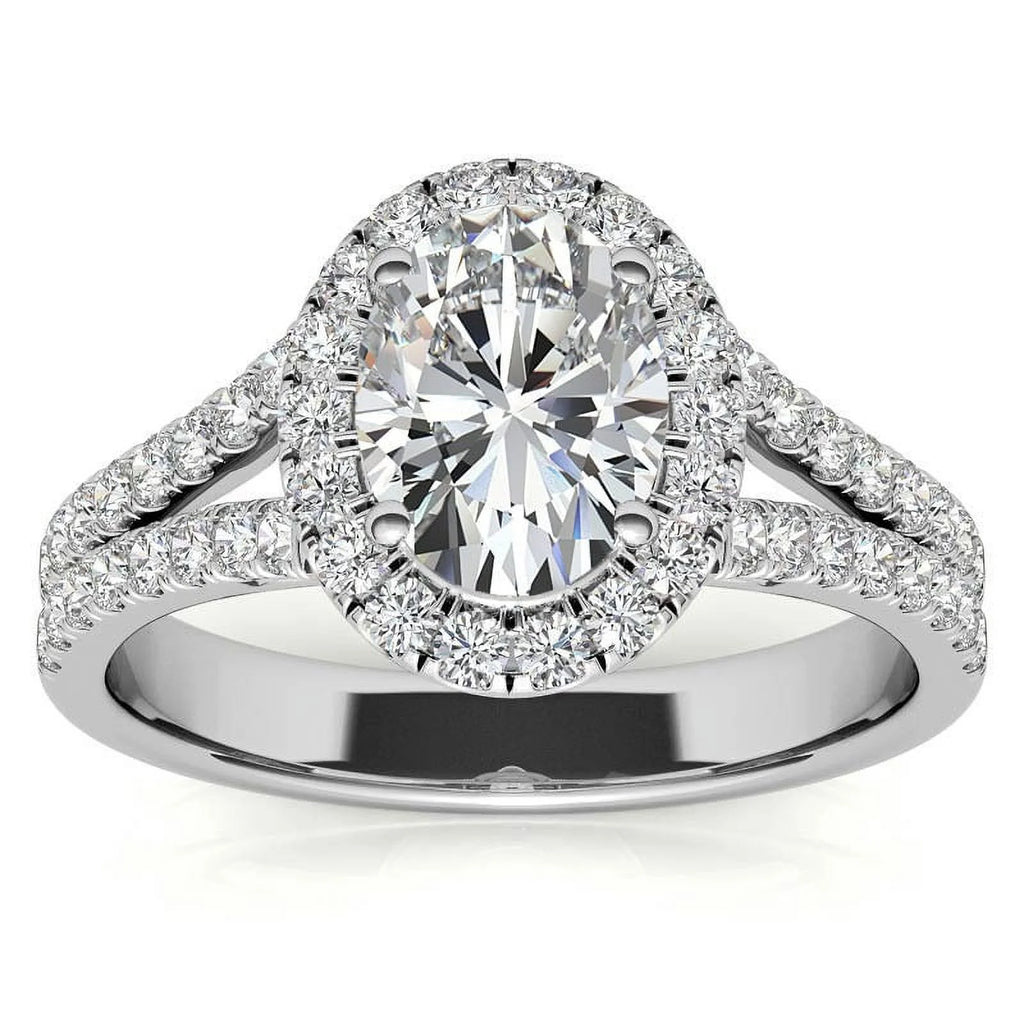 1Ct Oval Halo Split Shank Moissanite 925 Silver Sterling Engagement Ring S2362
