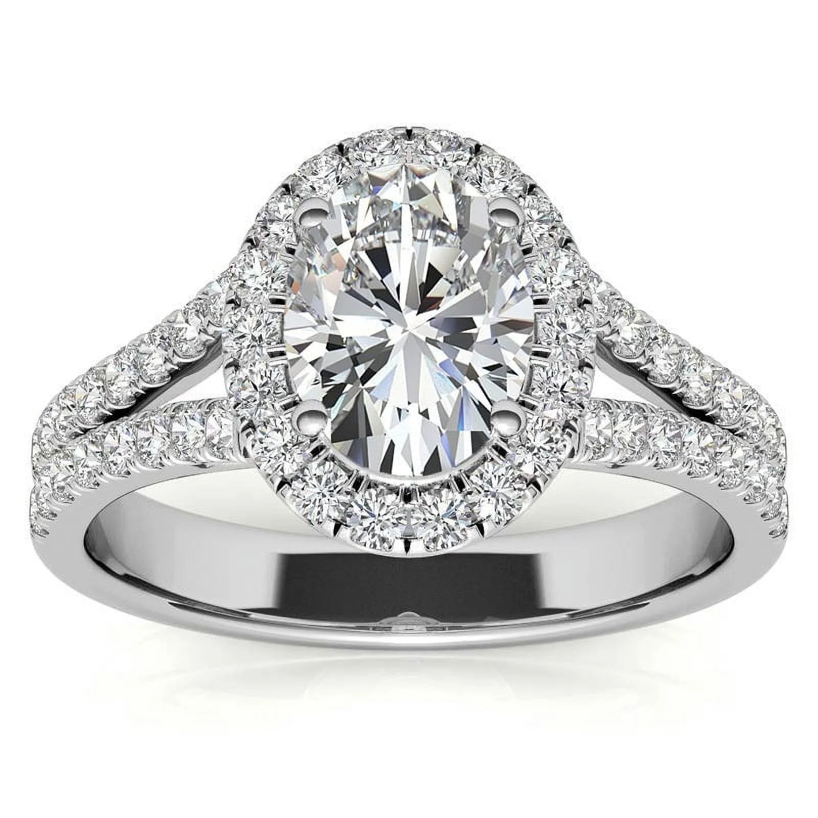 1Ct Oval Halo Split Shank Moissanite 925 Silver Sterling Engagement Ring S2362