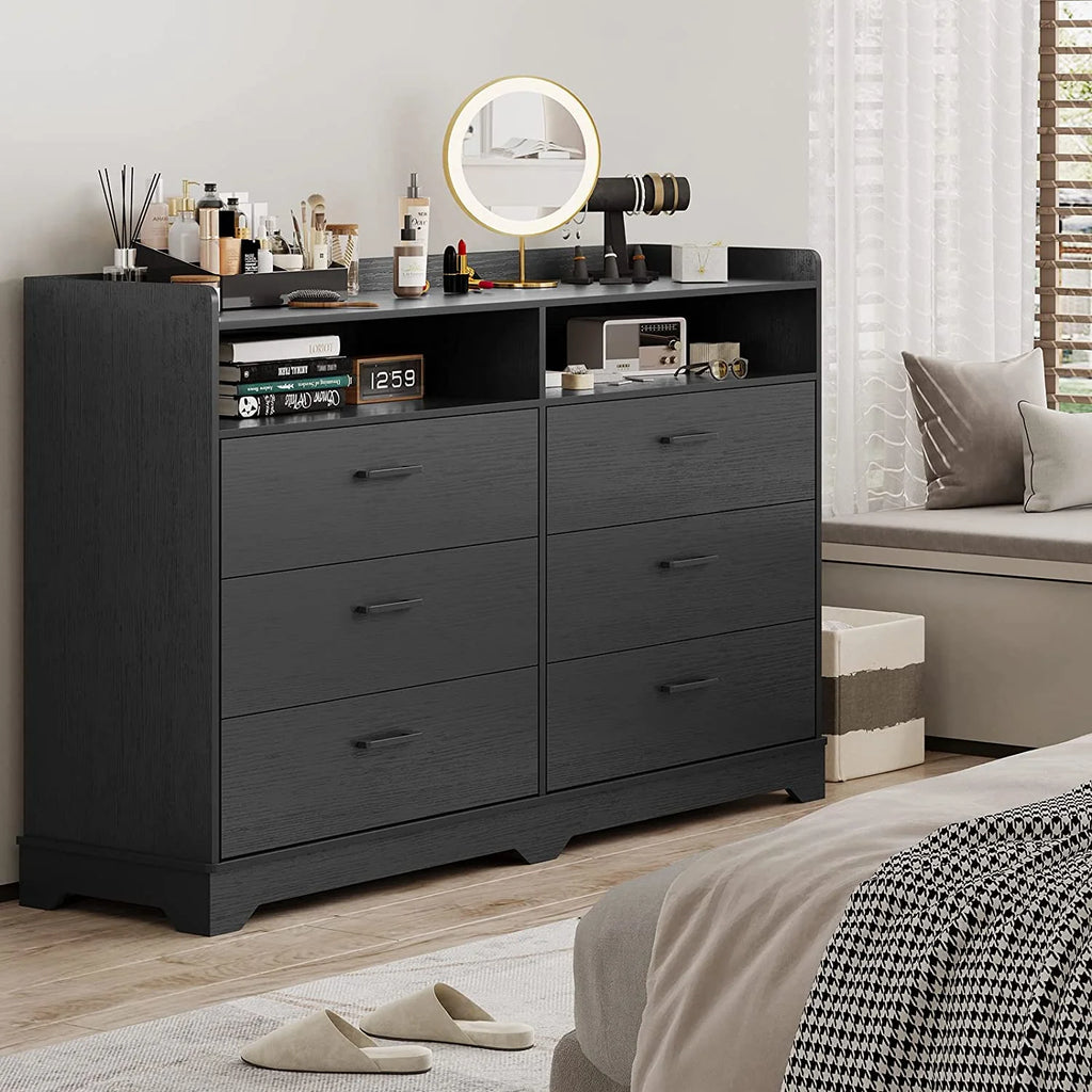 Black 6 Drawer Wood Dresser Q2749