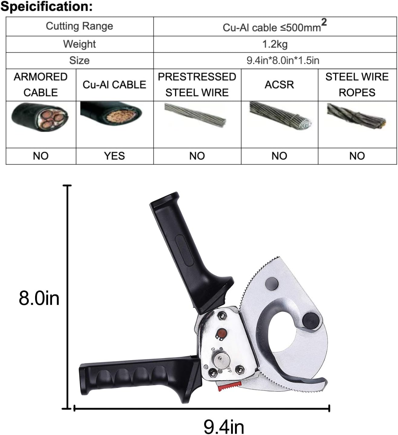 Ratchet Cable Wire Cutter, Steel Blades, 9.4Inch Pack of 2 U753