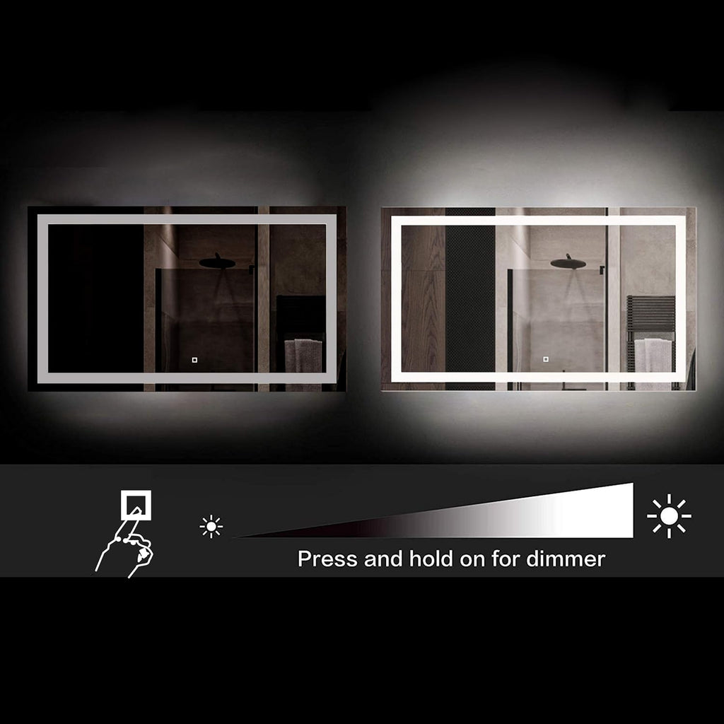 72x30Inch LED Lighted Bathroom Mirror Wall Mounted Dimmer Touch Switch IP44 Waterproof 6500K Cool White CRI>90 Vertical& Horizontal O6742