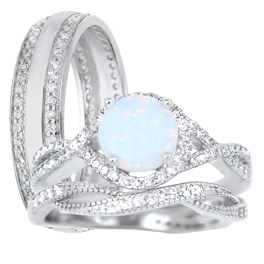 Sterling Silver Wedding Rings Bridal Set M761