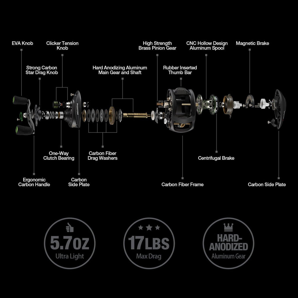 Carbon Fiber Baitcasting Reel, 5.7oz, 7.0:1 Gear Ratio Y33020